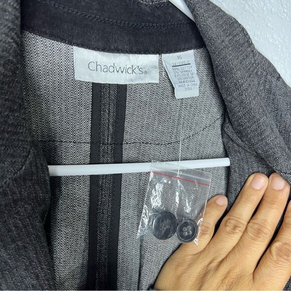 New! Chadwick’s Gray Denim Button Velvet Waistband Peplum Women Blazer Sz 16 - Picture 10 of 10
